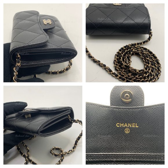 Authentic CHANEL Black Caviar Mini Clutch Wallet Crossbody Bag  GHW - Picture 9 of 12